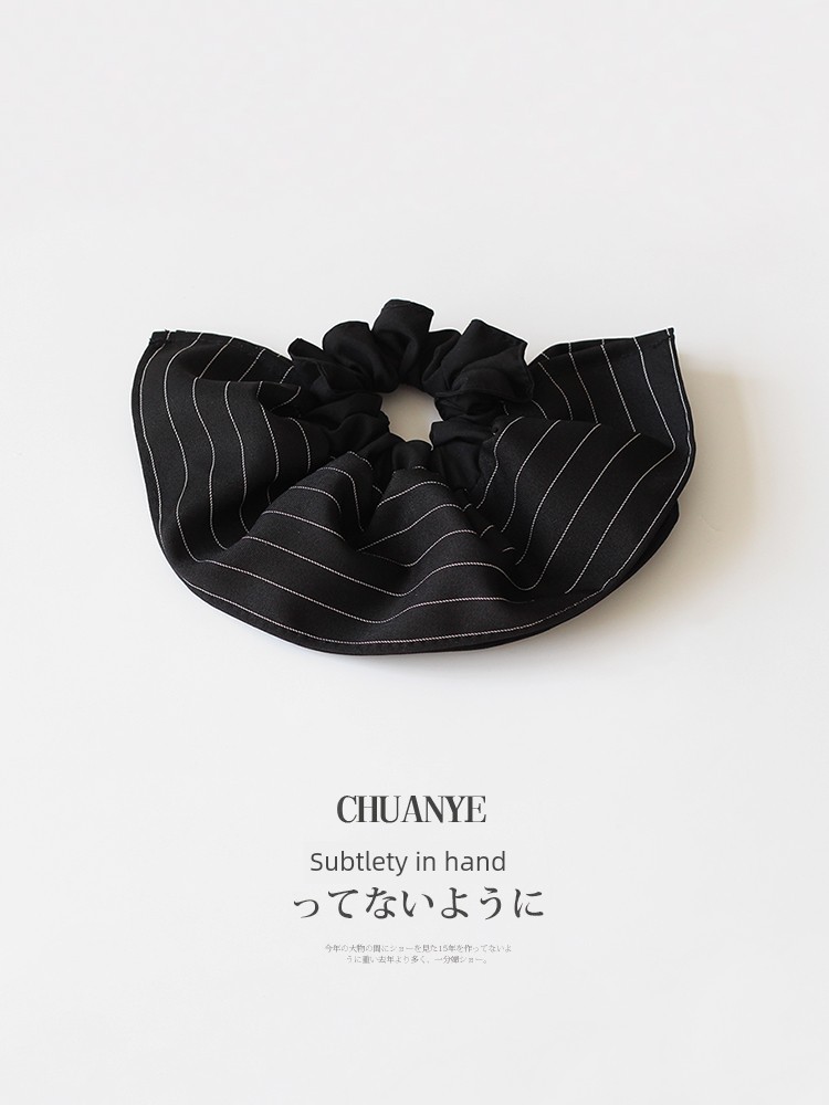 Kawano Korean Style Retro Skirt Double Layer Stripes Hair Ring Classy Sense Tongqin Elegant Horse Tail Large Intestine Hair Rope Hair Accessories