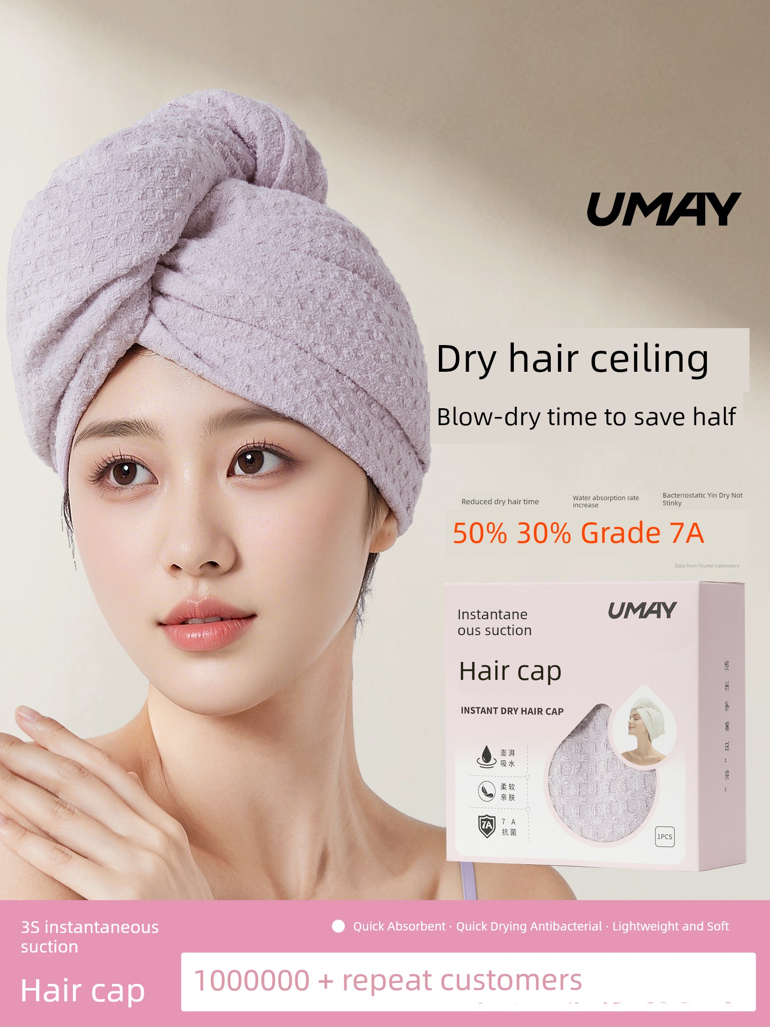Yeejoo Hair-Drying Cap Female Super Water-Absorbing and Quick-Drying Jiang Yan Same Style Hair-Drying Towel Hat Hair Drying Towel 2025 New Arrival