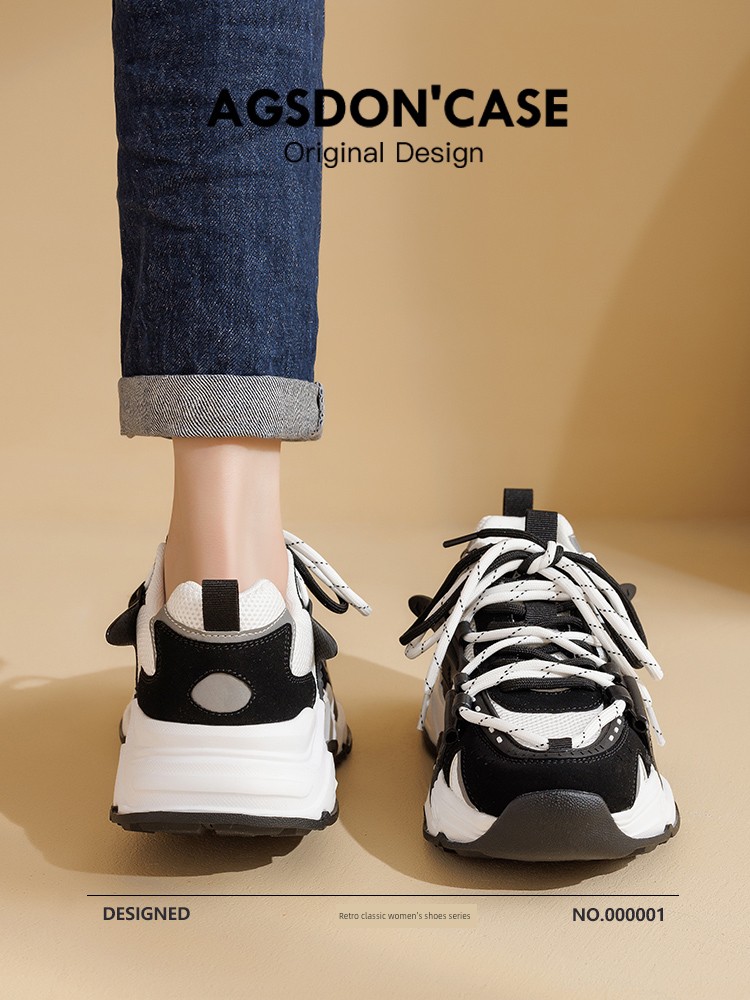 Augusto Panda Black and White Dad Shoes Women's 2024 New Arrival Spring Thick Sole Women's Shoes Show Feet Small Casual Sneaker