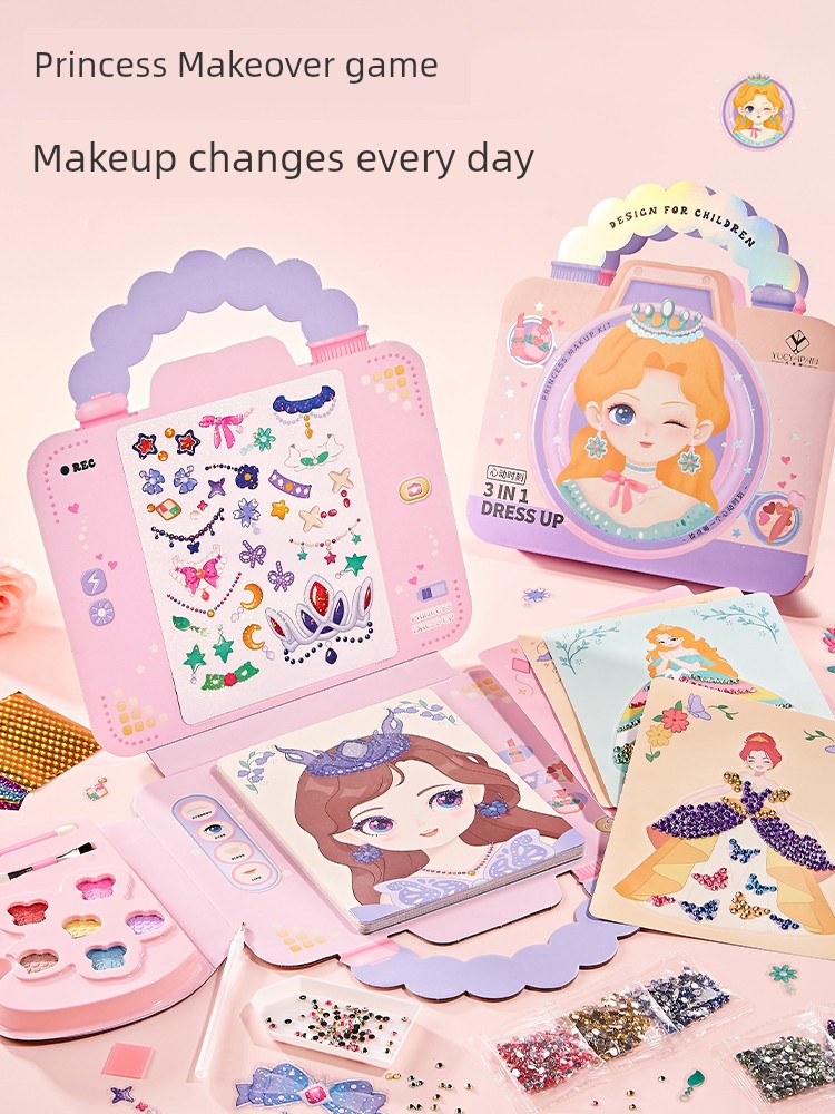 Kids Toy Girl Birthday Gift Girl DIY Handmade Instafamous Princess Cosmetic Bag Set Dressing up Stickers 3