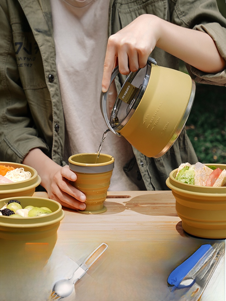 M Square Silicone Foldable Bowl Travel Cup Portable Retractable High Temperature Resistant Picnic Tableware Bento Box Instant Noodle Lunch Box