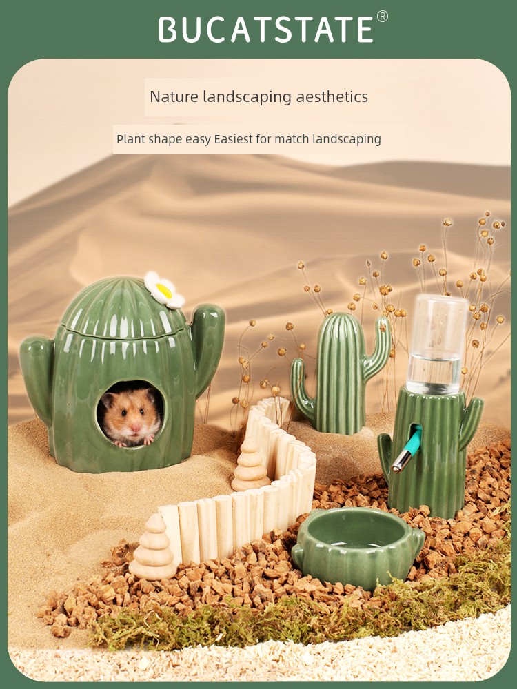 Bukaxing Cactus Hamster Ceramic Nest Summer Sleep Igloo Flower Branch Djungarian Hamster Summer Cooling Landscaping Supplies