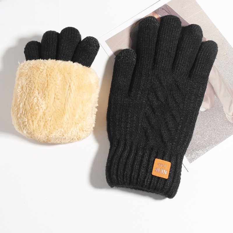 Men Double Layer Velvet Cold Protection Wool Touch Screen Gloves