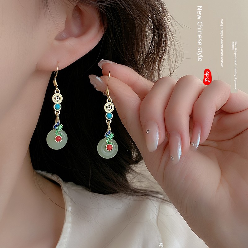 Chinese Ancient Style New Chinese Style Safety Buckle Earrings Female 2024 New Arrival Han Chinese Clothing Cheongsam Stud Earrings Elegant Eardrop Earring