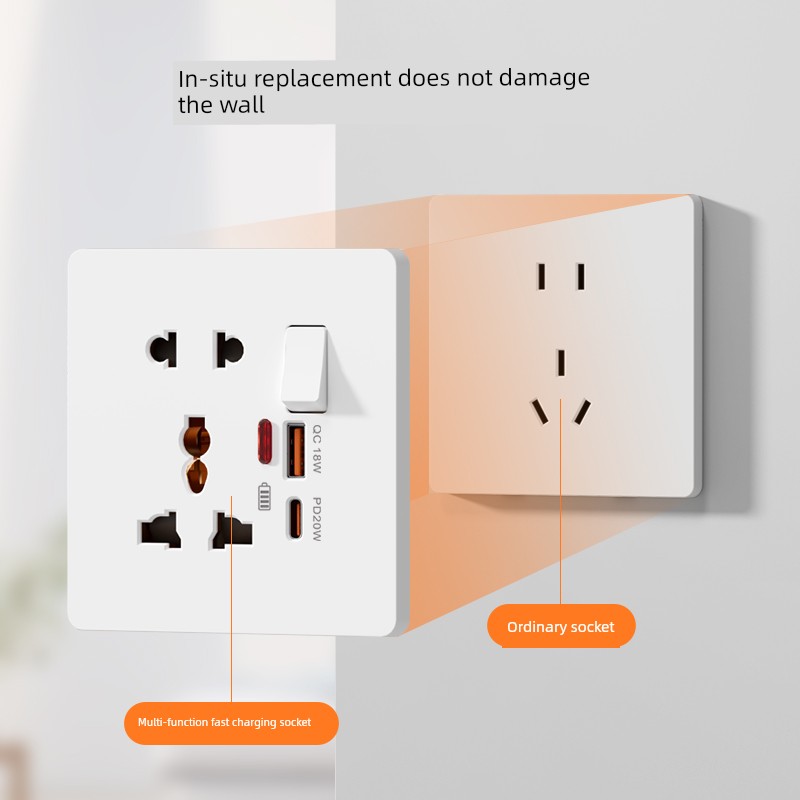 86-Type Concealed Two and Three Pins British Standard Five-Hole Socket 20W Fast Charge Tyep-c Port USB Charging Universal Hong Kong Socket
