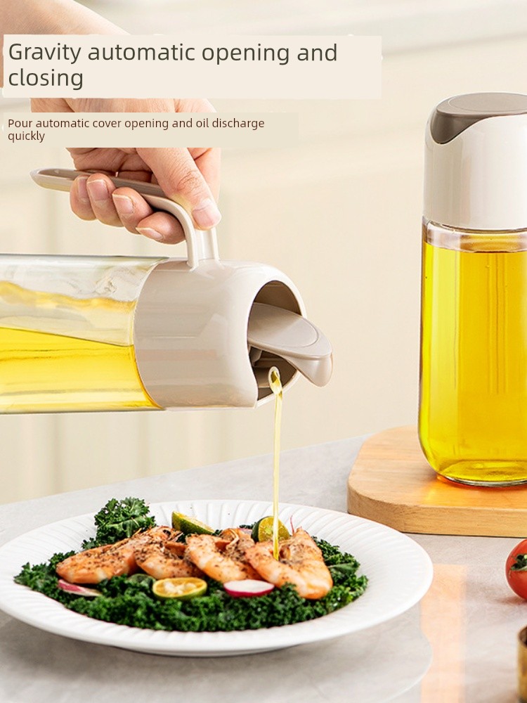 Household Oil Pot Automatic Lid-Opening Non-Oil Leakage Kitchen For Home Glass Bottle Soy Sauce and Vinegar Large Capacity Oil Bottle Jar