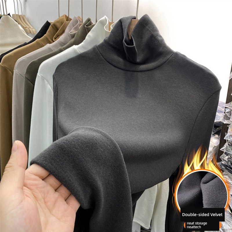 Plus Size 1.00 Kg-150.00 kg plus Thick Velvet Turtleneck Bottoming Shirt for Women Slim Fit Inner Wear Fall and Winter New Arrival Brushed Long Sleeve Tops