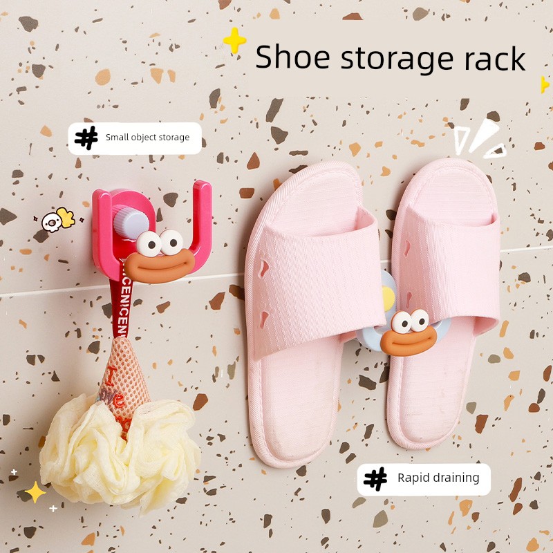 Bathroom Slippers Rack Punch-Free Suction Cup Toilet Wall Drain Slippers Storage Hook Storage Rack