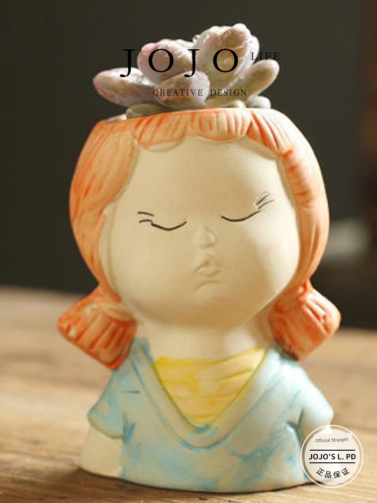 Jojo's L. Pd. Report. Flower Pot Ceramic Cute Doll Shape Korean Style Hand-Painted Creative | Live Newspaper