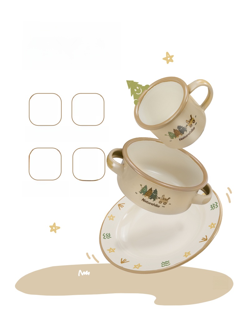 Naturehike Naturehike Enamel Tableware Portable Outdoor Camping Camping Kids Good-looking Pattern Bowl Dish Suit