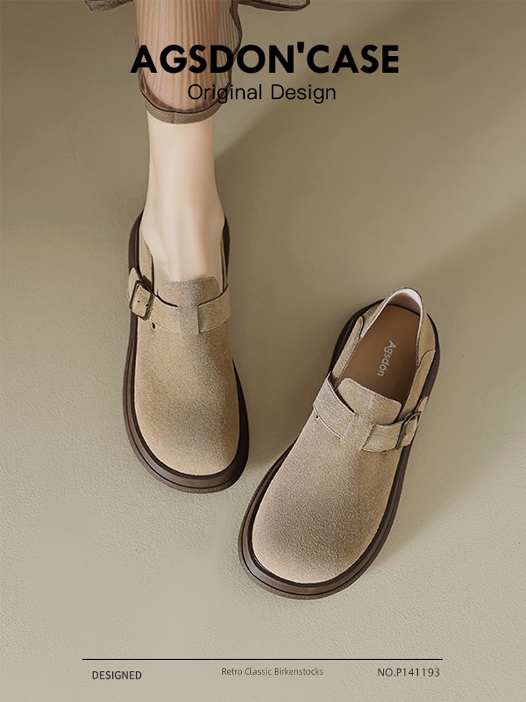 Genuine Leather Birkenstock Women's Fall and Winter 2024 New Arrival Thick Sole All-Inclusive Pregnant Women's Shoes Two-Way Soft Bottom Boken Slip-on Winter