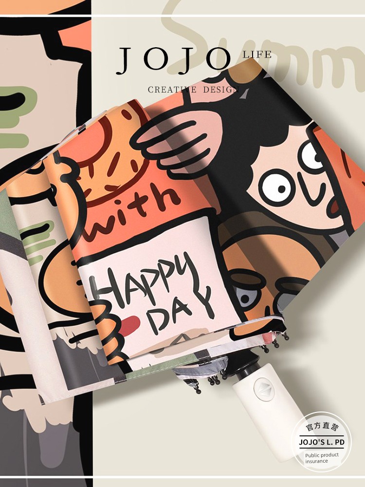 Jojo's L. Pd. Mr. Grocery. Automatic Umbrella Female Dual-Use Cartoon Solid Sun Shade | Wind Song