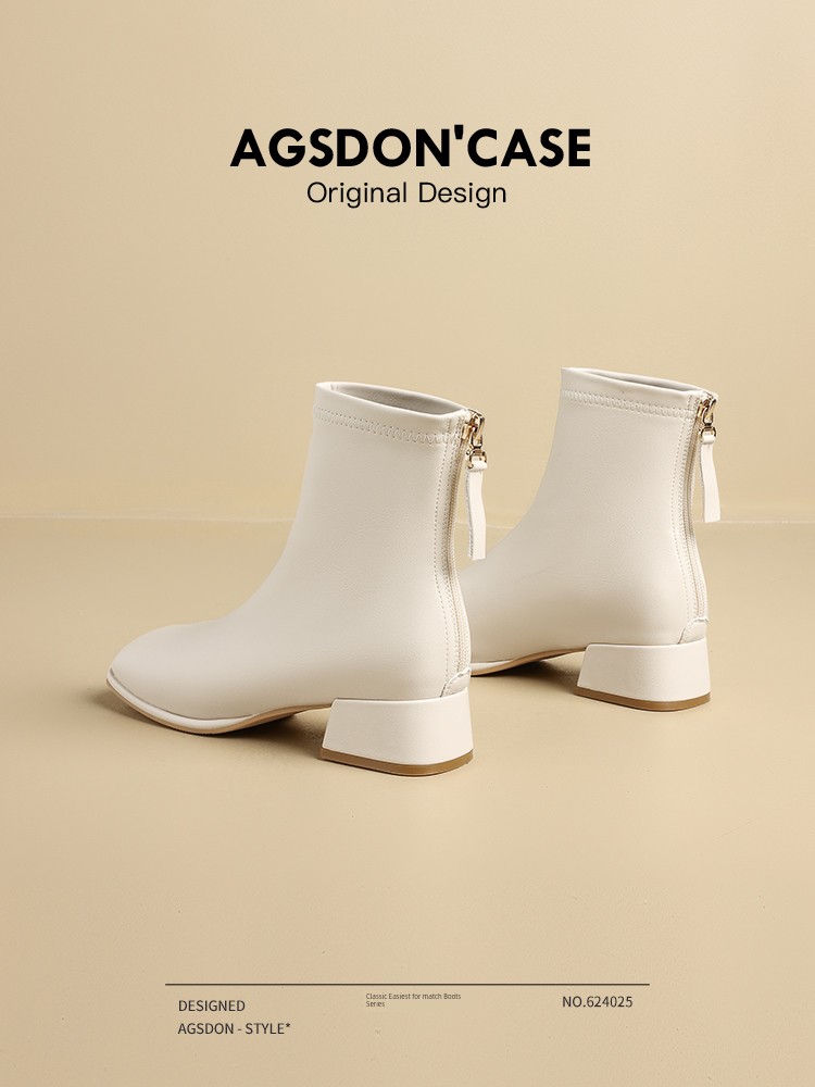 Augusto White Martin Boots Women's 2024 New Spring and Autumn Boots Square Toe Chunky Heel Chelsea Thin Booties