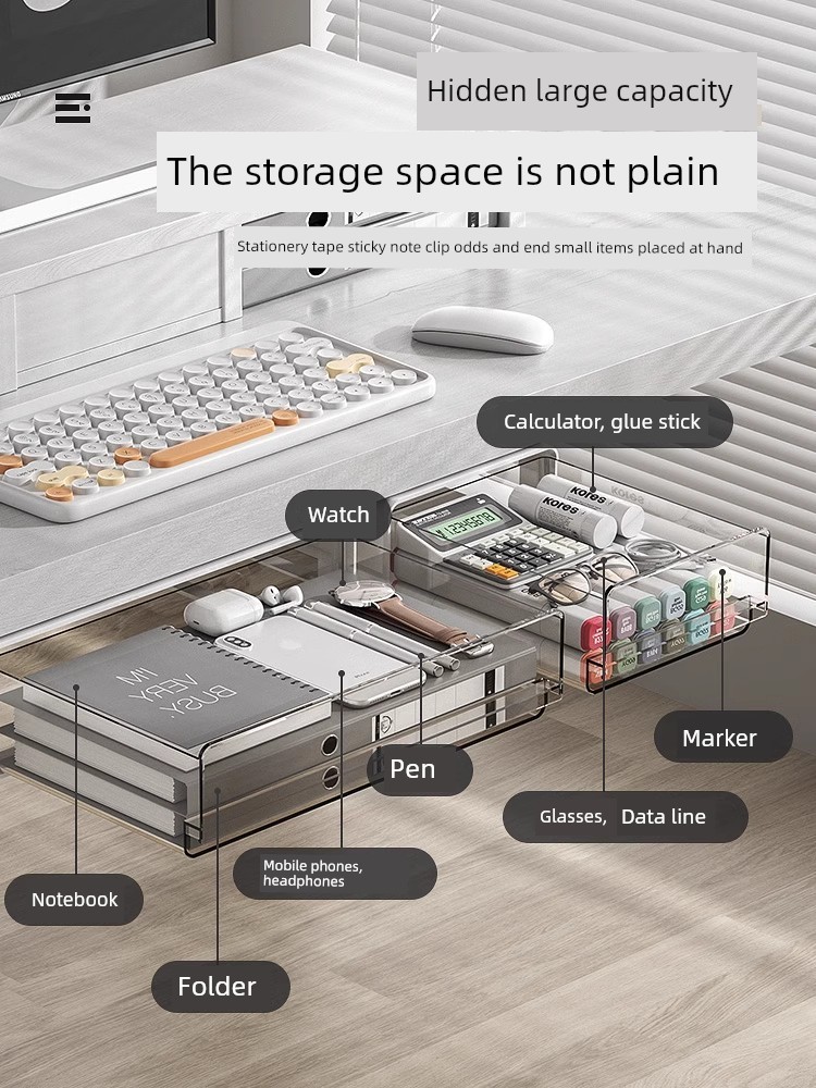 Pencil Case Storage Box Student Desk School Supplies Drawer Type Finishing Box Invisible Drawer Type under Table Storage Box Student Dormitory Office Pencil Case Stationery Table Bottom Pencil Case Storage Rack Pencil Case
