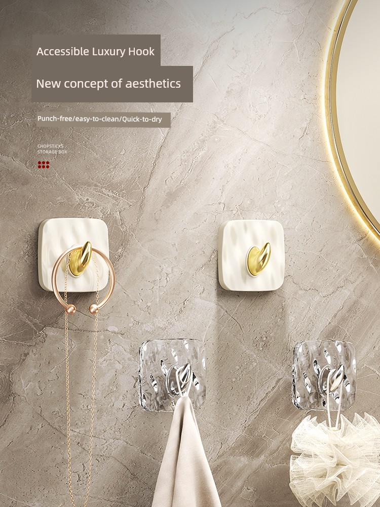 Light Luxury Hook Adhesive Strong Load-Bearing Punch-free Bathroom Bathroom Sticky Hook Wall Door Seamless Towel Hook