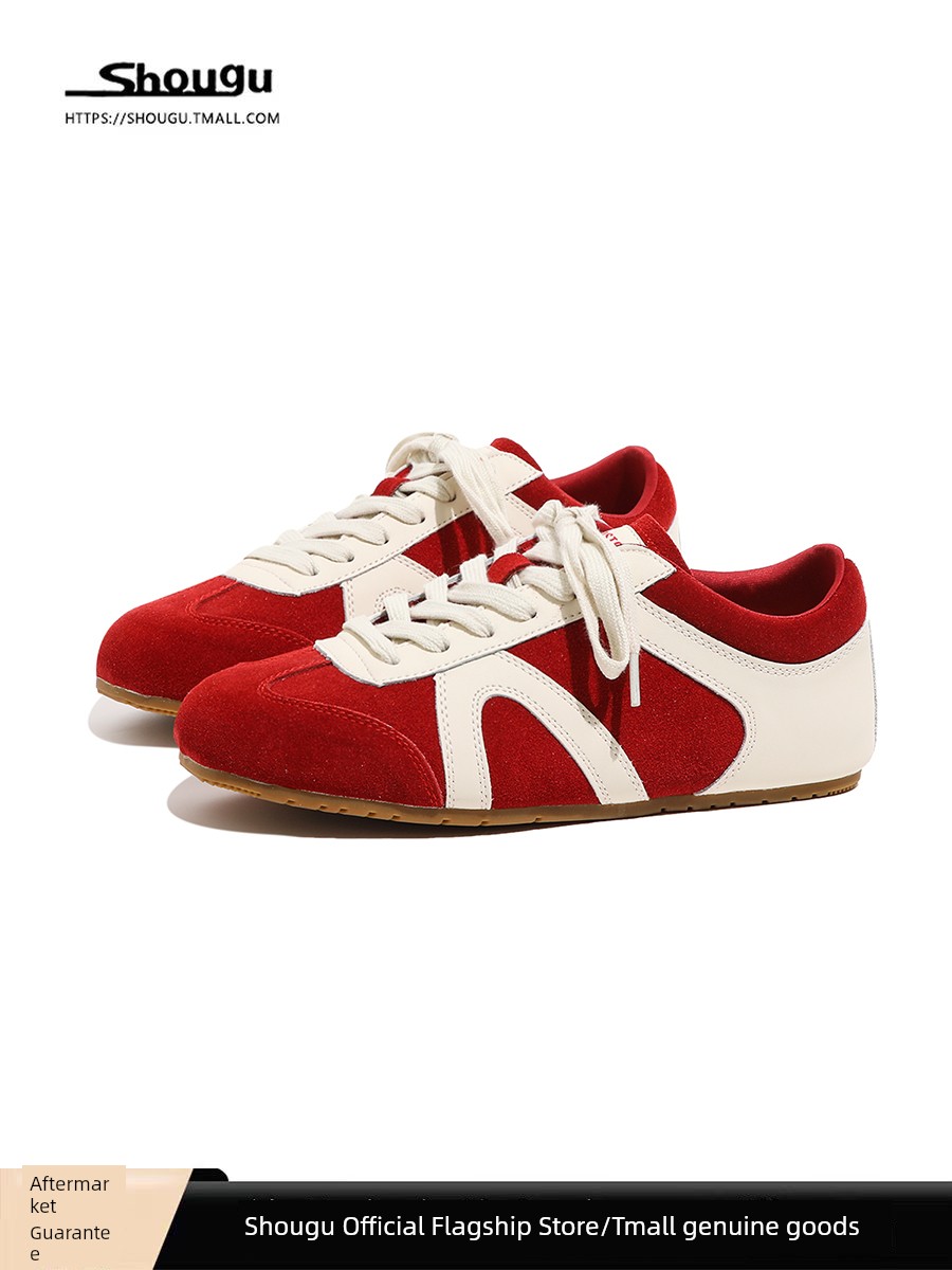 Shougu Zhengpin Super Flaming Red German Training Shoes Women's 2025 New Arrival Spring Show Feet a Little Retro All-Match Super Hot Casual Shoes