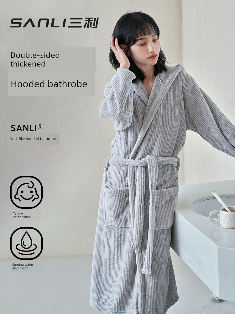 Sanli Bathrobe Female 2024 New Hooded Wearable Bath Towel than Pure Cotton Water-Absorbing Quick-Drying All Year Round Neutral Men's Bathrobe