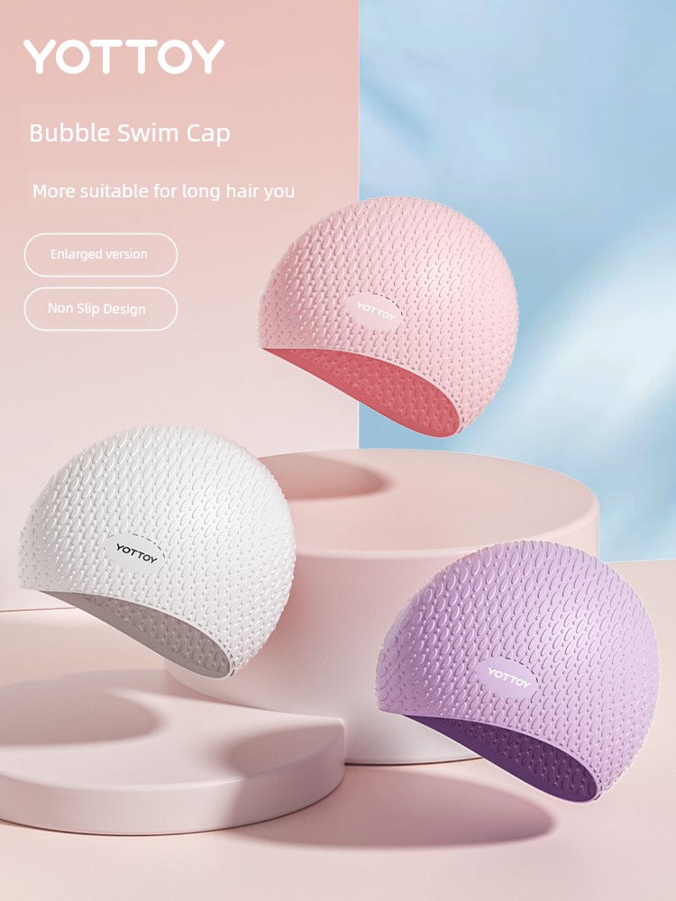 Women's Waterproof Long Hair Ear Protectors Professional Silicone Swimming Cap