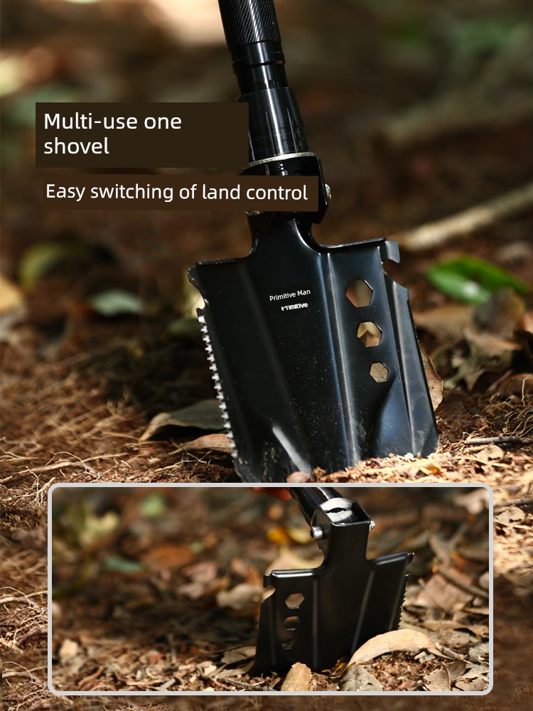 Primitive Man Outdoor Shovel Multi-Functional Foldable Military Shovel Outdoor Portable Thickened Shovel Shovel Survival Equipment