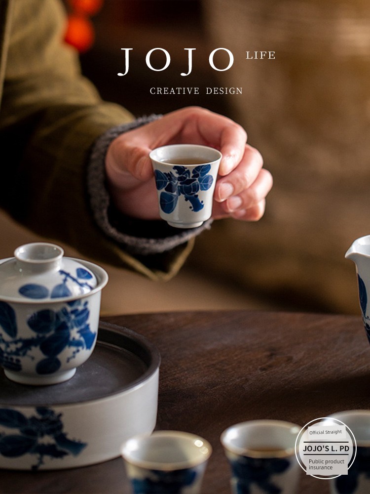 Jojo's L. Pd. Money. Hand Painted Blue and White Persimmon Tea Cup Ceramic Tea Cup Tea Cup For Home | Withdraw Money