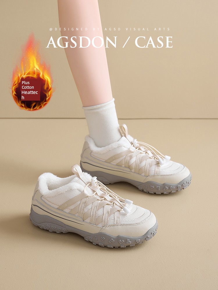 Augusto Fleece-Lined Sneakers Women's 2024 New Arrival Autumn and Winter Genuine Leather Platform Cotton Shoes Ballet Training Hiking Shoes