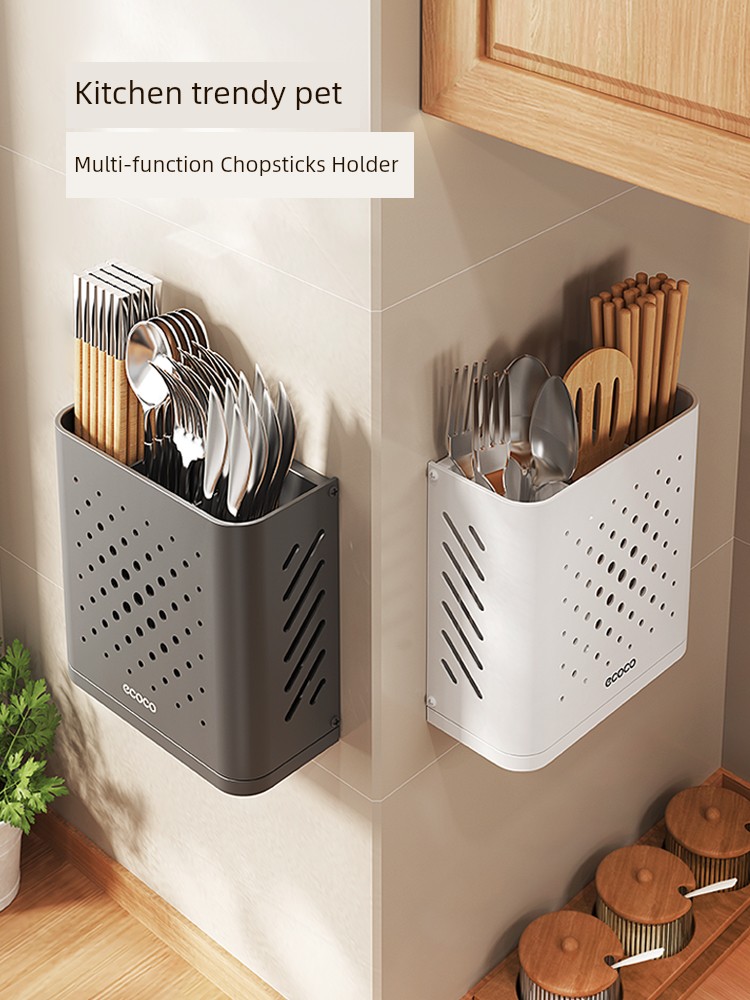 Punch-Free Wall-Mounted Kitchen Rack Tableware Chopsticks