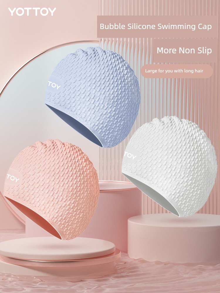 Women's Big Head Circumference Silicone Long Hair Ear Protectors Professional Swimming Cap