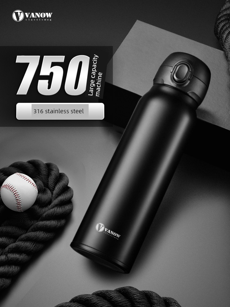 Vanow Vacuum Cup Men 316 Stainless Steel Large Capacity Student Only Outdoor Car Portable Spring Fastener Water Cup