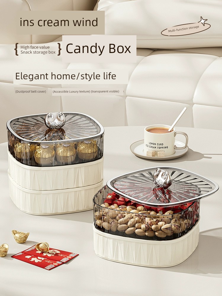 Cream Style Fruit Plate Household Coffee Table Dense Package Dried Fruit Snacks Fruit Storage Multi-Layer Large Capacity High-End Candy Box