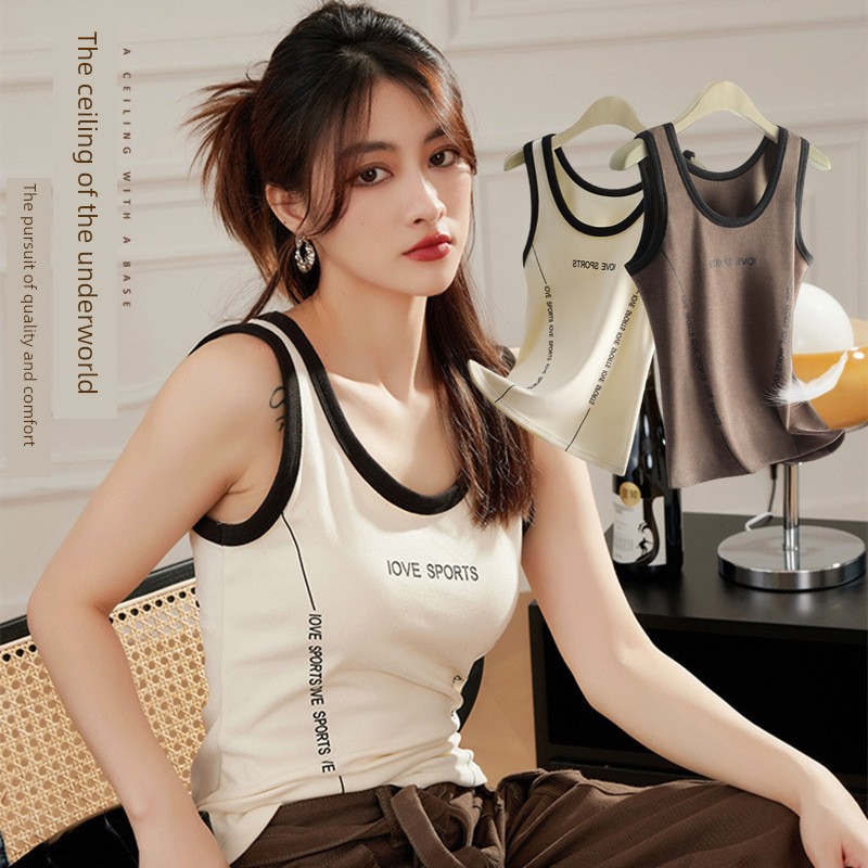 Winter Patchwork Contrast Color No Coaster Large Size Thermal Vest round Neck Cashmere Thickened plus Size Ultra Large Basic Intimates Female