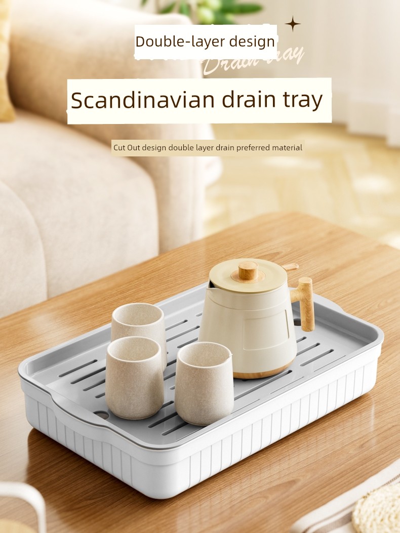 Cup Holder Draining Tray Rectangular Scandinavian Tea Tray Fruit Plate For Home Creative Double Wall Water Bottle Tray Tea Cup Storage Rack