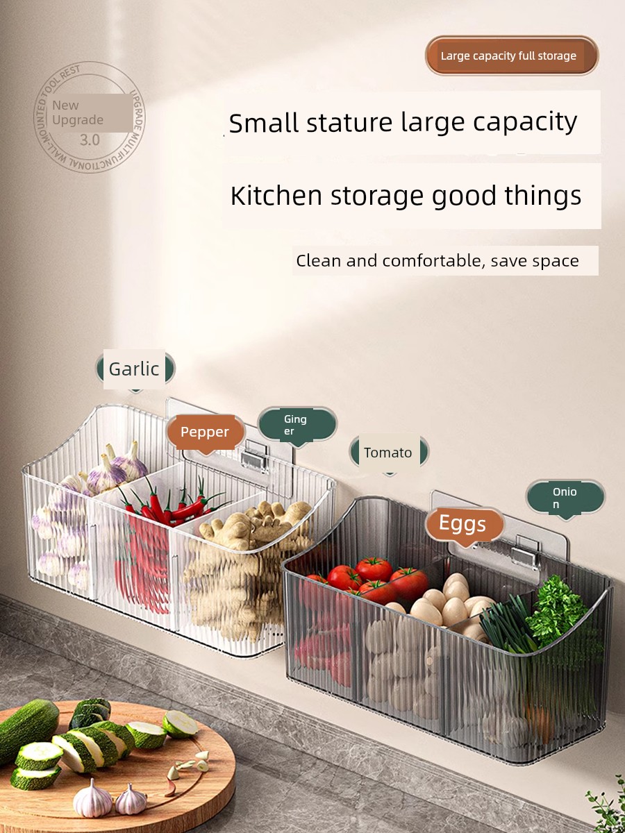 Wall-Mounted Grid Ginger and Garlic Storage Box Kitchen Storage Rack Punch-Free Storage Rack Thickened Bathroom Storage Rack