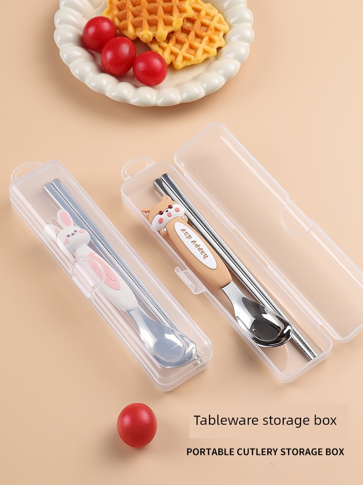 Tableware Portable Box Empty Chopstick and Spoon Storage Box Portable Outdoor Transparent Buckle Flip Type for Working Students