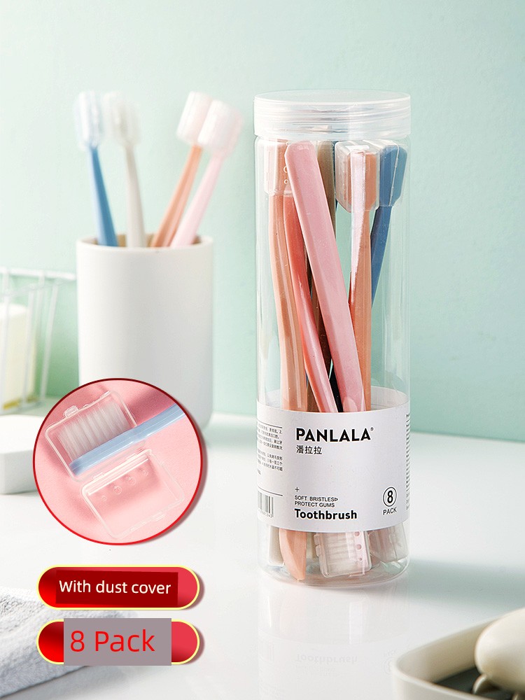Fine Soft Toothbrush Macaron Color Series Portable Household 8 Pack with Dirt-Proof Cover Toothbrush Case Shell Soft Bristles Cleaning Brush