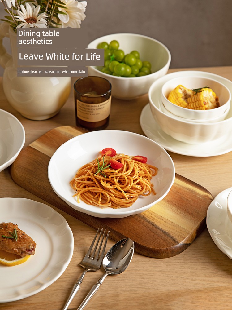 Modern Housewife Bone China Tableware White Tableware Set Plate Rice Bowl For Home 2025 New Arrival Good-looking Ceramic Bowl