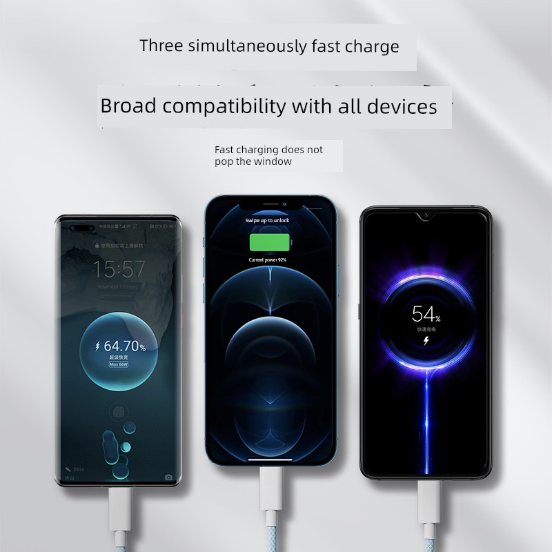 Suitable for 100W Data Cable Three-in-One Fast Charging for Apple Huawei Android with Plug Suit One-to-Three Mobile Phone Charging Cable Lead Three-in-One Neutral Car Three-Head Multifunctional