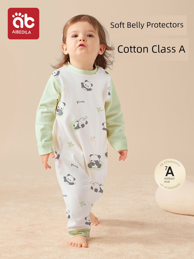 Baby Pajamas Kids Summer Thin One-Piece Homewear Clothing Suit Boys Pure Cotton Girls' Three-Quarter Sleeve Air Conditioning Clothes
