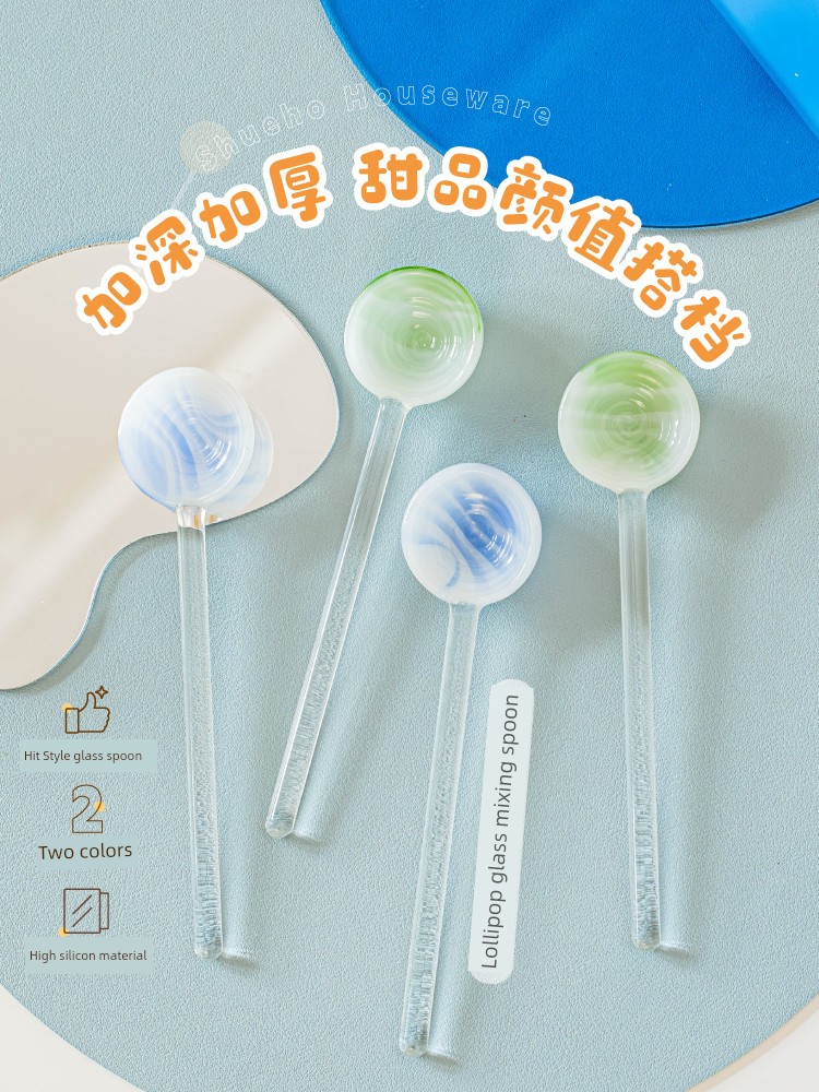 Tree Lollipop Glass Spoon Good-looking High Temperature Resistant For Home Coffee Stirring Dessert Yogurt Oatmeal Small Spoon Seeds