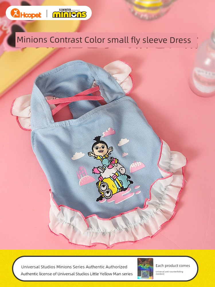 Minions Contrast Color Flying Sleeve Dog Dress Pet Summer Thin Fresh Cute Dress Spring/Summer Puppy