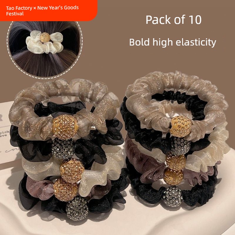 Organza New Arrival Western Style Rhinestone Ruched Hair Ring Hair Rope