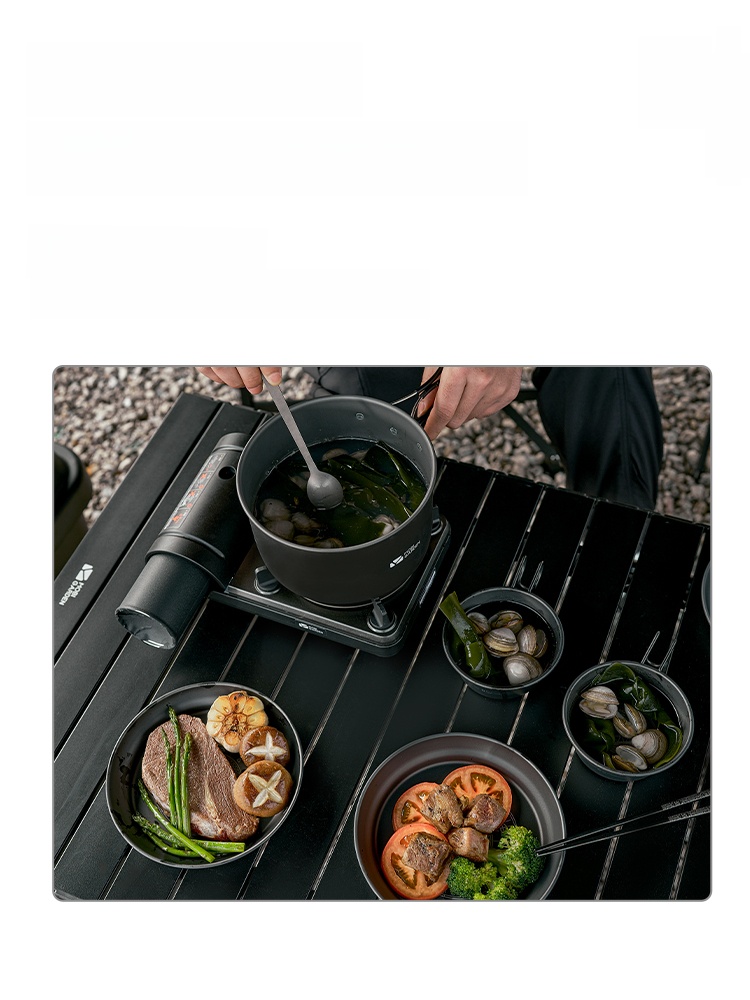 Mobi Garden Camping Camping Cookware Kitchenware Portable Picnic Pot Outdoor Pan Blackened Camping 2.2l Aluminum Alloy Stew-Pan
