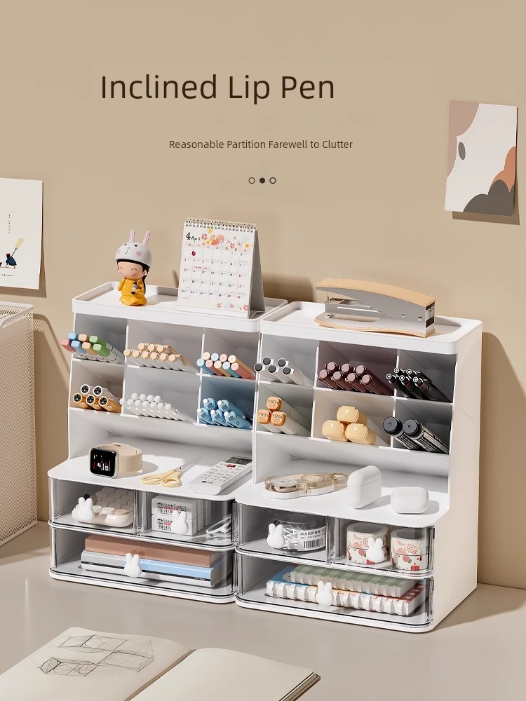 Pencil Case Kids Boys and Girls Multi-Functional Office Desk Surface Panel Stationery Box Inclined Pen Holder Desk Stationery Storage Box Storage Box for Students Pen Container Stationery Pen Holder Storage Rack Marker Pen Pencil Case