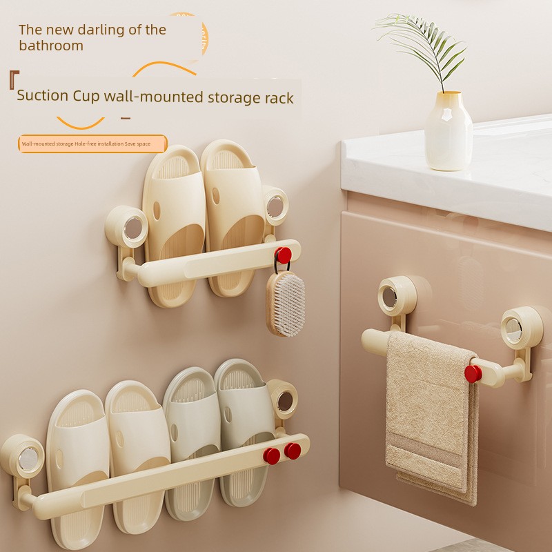 Bathroom Bathroom Slipper Rack Suction Cup Wall-Mounted Punch-Free Bathroom Shoe Rack Shoe Storage behind the Door Rack
