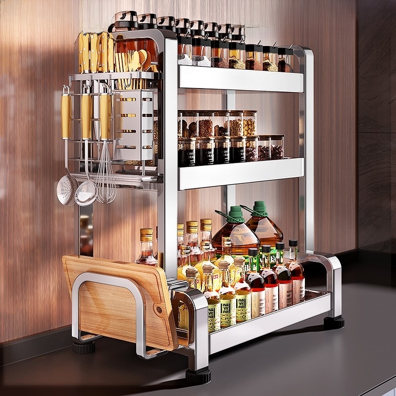 Stainless Steel Kitchen Seasoning Product Storage Rack Multifunctional Chopsticks Knife Rack Salt Seasoning Jar Storage Box Table Seasoning Rack