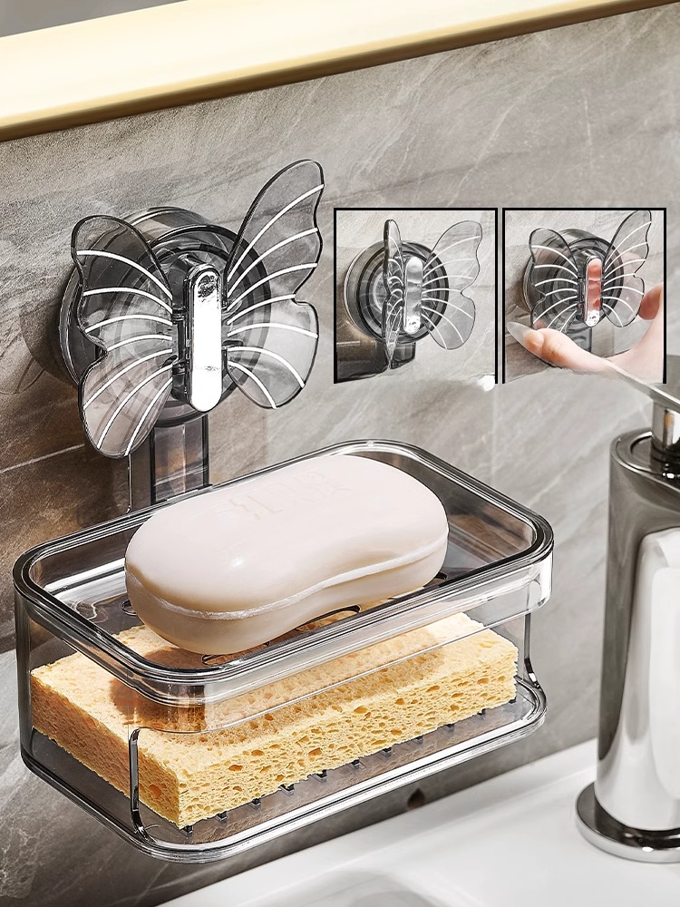 Sucker Soap Box Wall-Mounted Soap Holder Storage Rack Bathroom Punch-Free Soap Holder For Home High-End Draining Rack