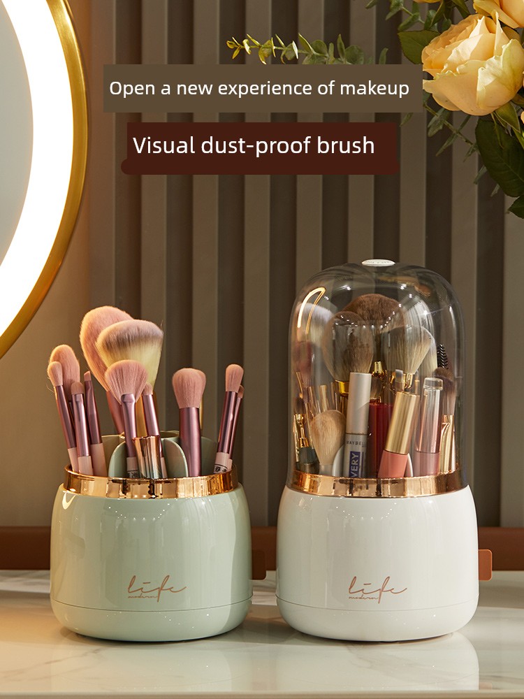 Makeup Brush Storage Tube Rotating Dustproof Compartment Dressing Table Storage Box Lipstick Cosmetic Makeup Brush Desktop Storage