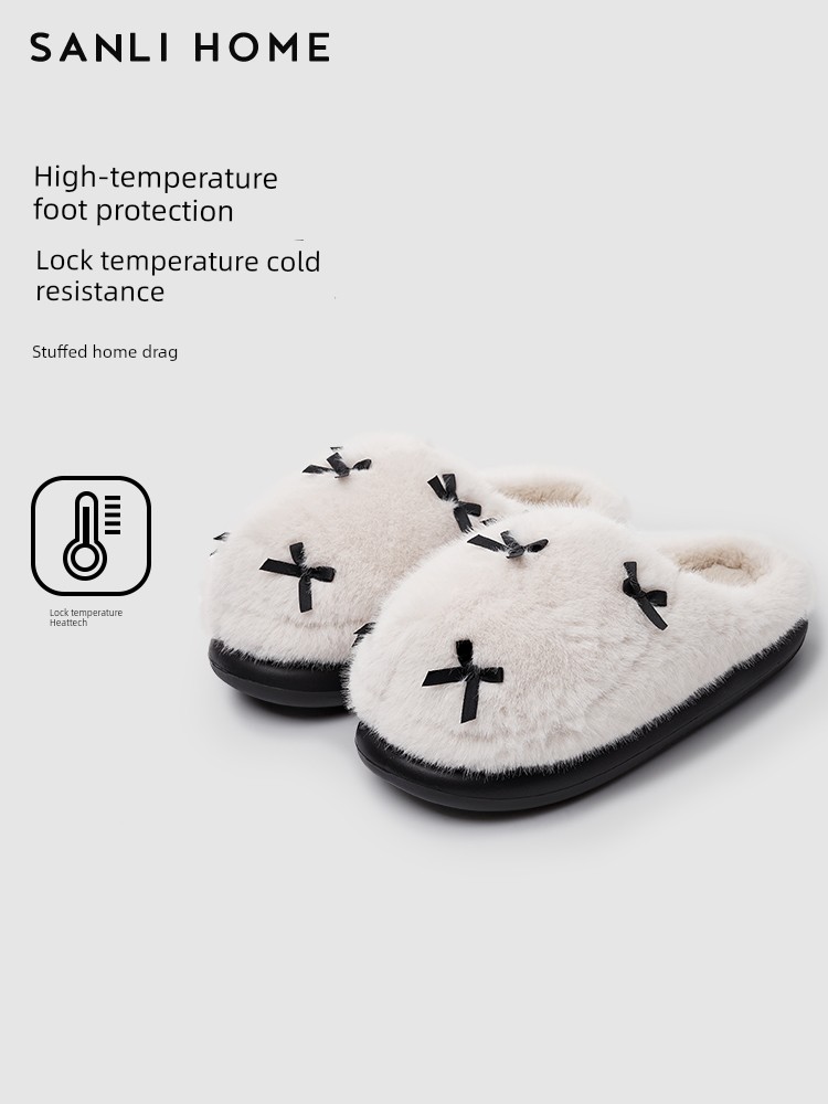 Sanli Cotton Slippers Women's Winter 2024 New Arrival Internet Celebrity Home Indoor Non-Slip plus Velvet Winter Heattech Woolen Slipper