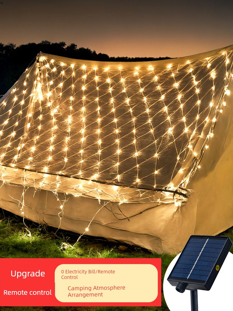 Outdoor Light Fishnet Lamp Tent Camping Ambience Light String Solar Waterfall Light Sky Star Light Scene Layout