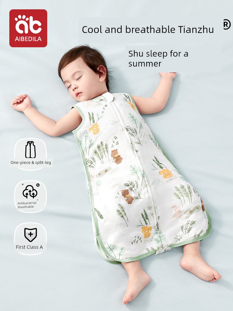 AIBEDILA Baby Sleeveless Sleeping Bag Spring and Summer Bamboo Cotton Gauze Baby Vest Newborn Baby Child Prevention of Kicking off the Quilt Thin