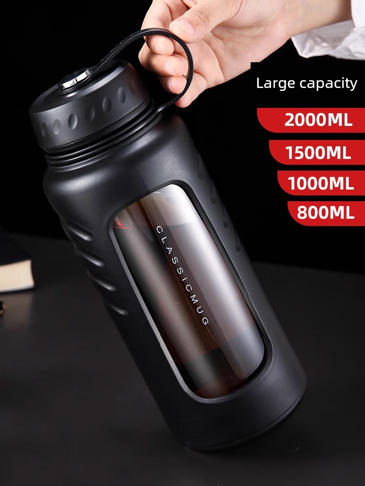 Drop-Proof Glass Cup Water Cup Men Summer Cup Large Capacity 1000ml Double-Layer Heat Insulation Portable Heat Resistant Tea Cup